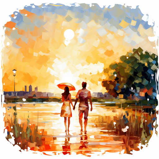 July clipart in the style of Impressionistic Art, on a white background