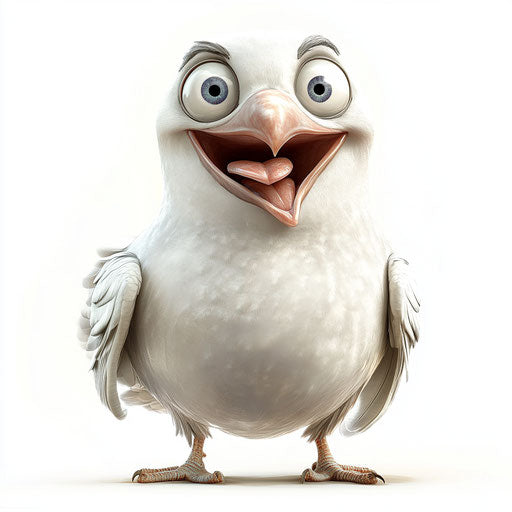 Humorous caricature of a dove with human characteristics