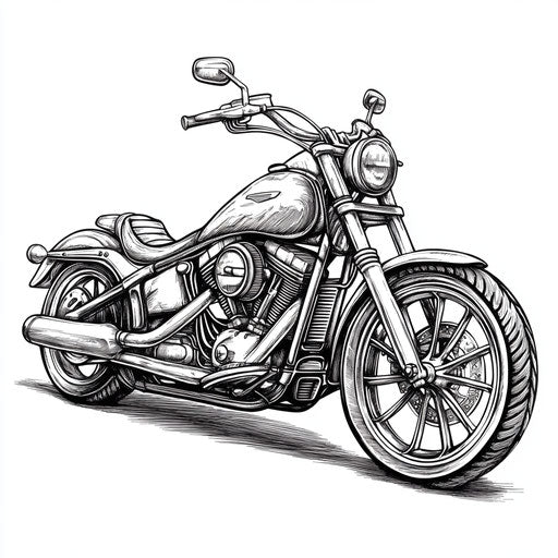 Realistic motorcycle with fine details and shading, Stephen Wiltshire style