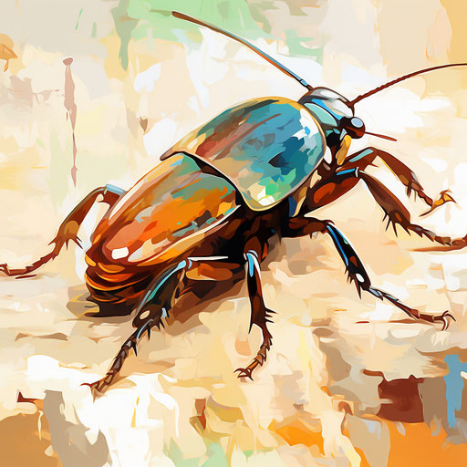 Cockroach illustration in the style of Impressionistic Art, on white background