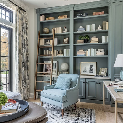 Home office with library ladder
