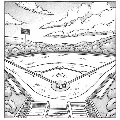 Detailed illustration of a baseball diamond with bases and outfield
