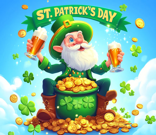 St. Patrick's Day, leprechaun with green hat holding beer glass