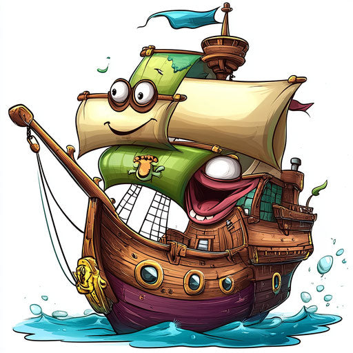 Humorous caricature of a ship clipart with human characteristics