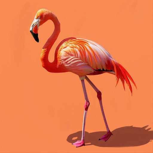 Realistic flamingo on sunset orange background