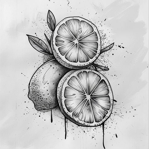 Artistic flat tattoo sketch of a lemon