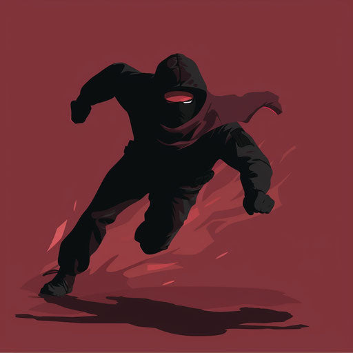Flat maroon background with realistic robber clipart, shadows, highlights