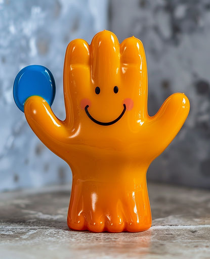 Cute plastic figurine orange hand with smiling face