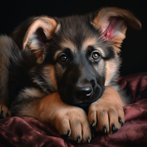 German shepherd puppy on girl's arm