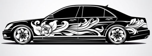Car stickers in black and white drawing style