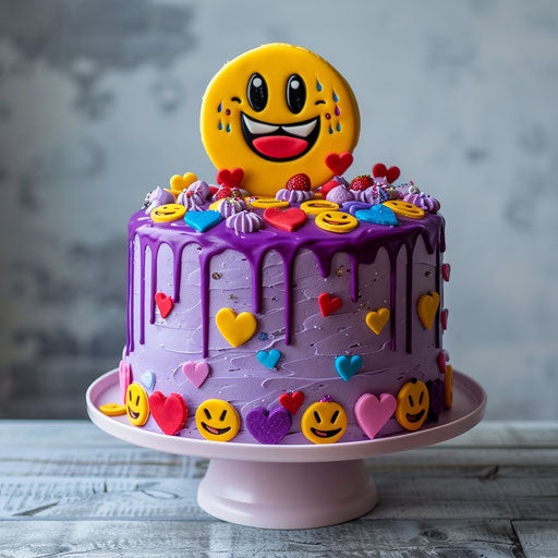 Vibrant and joyful cake with playful emoticons