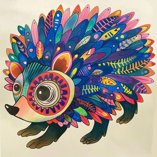 Retro tattoo hedgehog with psychedelic 1960s art colors