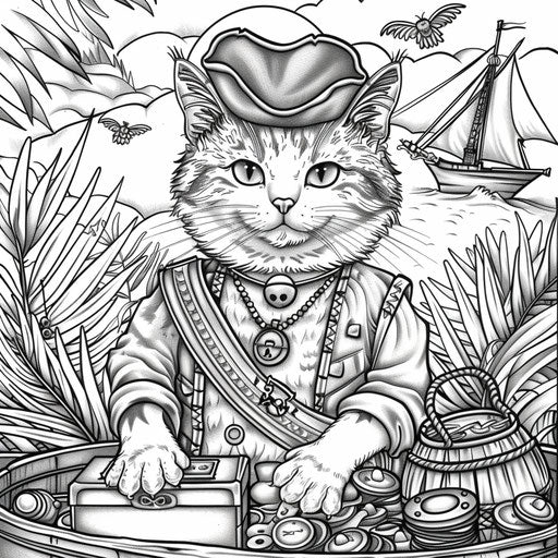 Pirate cat on treasure hunt