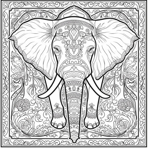Ornate elephant with intricate patterns coloring page