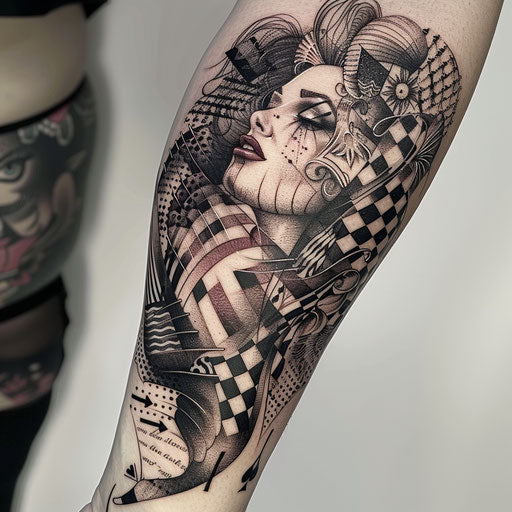 Queen of Hearts optical illusion tattoo in 3D