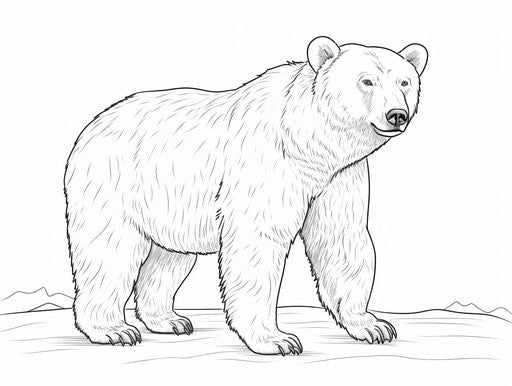 A black and white drawing of a polar bear, in the style of simple line drawings, captivating 4:3