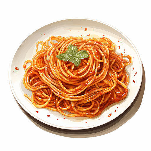 Spaghetti illustration in the style of Chiaroscuro Art, on white background