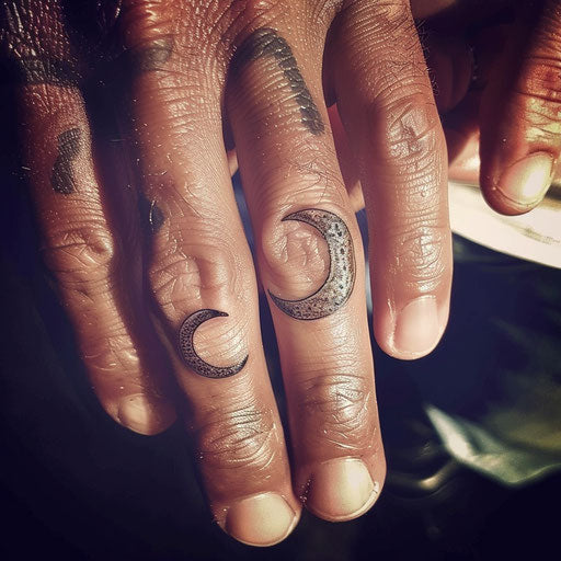 Sun and Moon wedding ring tattoo on ring finger
