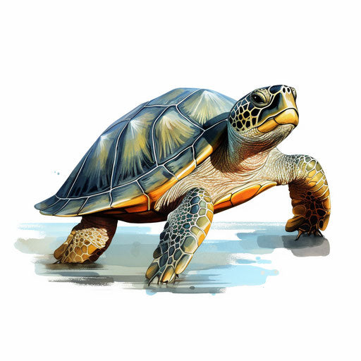 Turtle drawing in the style of Chiaroscuro Art, white background