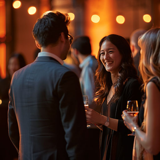 Professionals networking at a corporate event