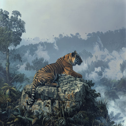 Sumatran tiger resting on rocky outcrop