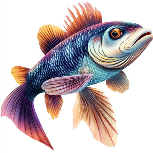 Realistic 3D cartoon fish on flat white background