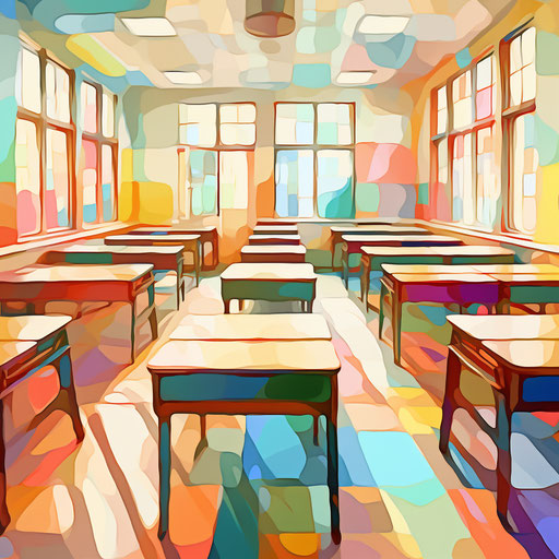Classroom background clipart in the style of Impressionistic Art, on white background