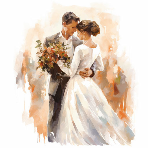 Marriage clipart in the style of Oil painting, on a white background