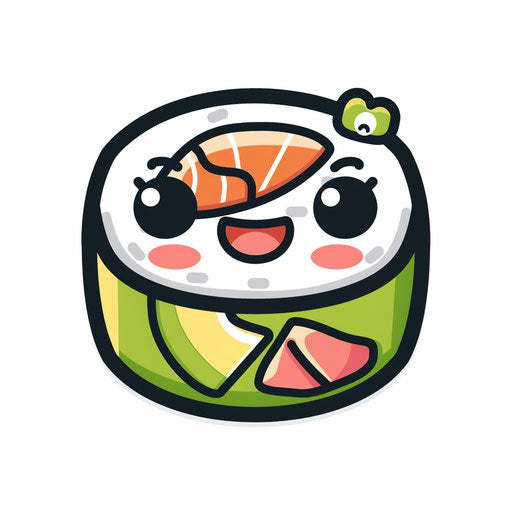 Cute sushi roll icon with green and pink colors