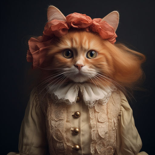 Ginger cat dressed as a woman