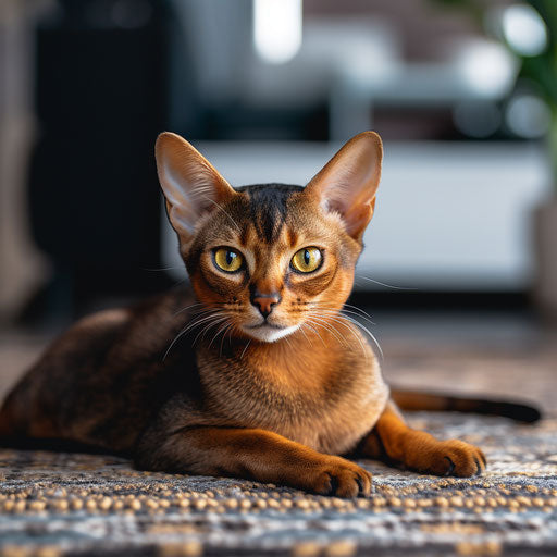 Abyssinian cat lying on a carpet