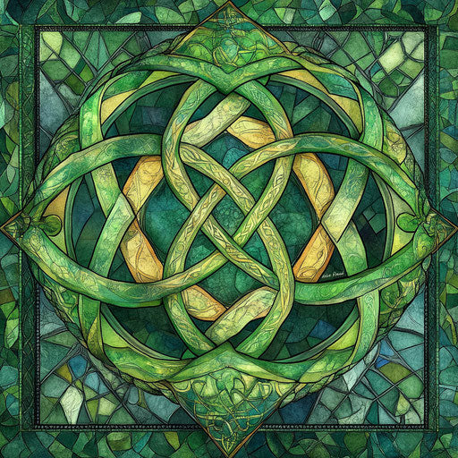 Vibrant Celtic knot on stained glass background