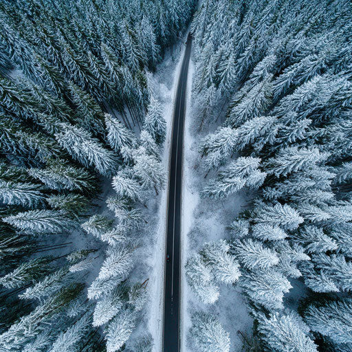 Aerial View of a Serene Snowy Forest