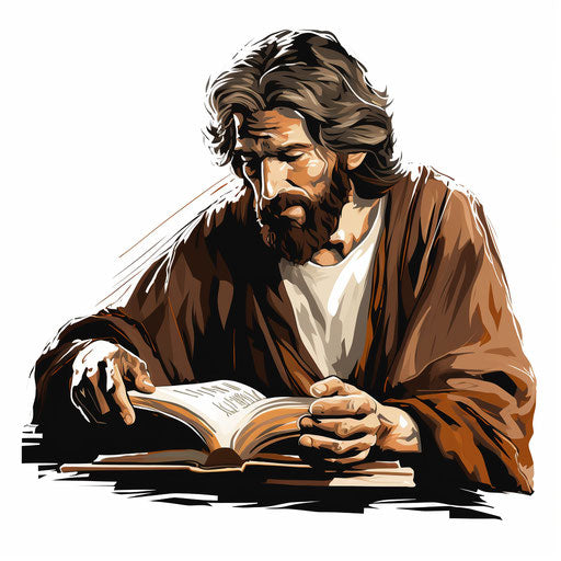 Biblical illustration in the style of Chiaroscuro Art, on white background