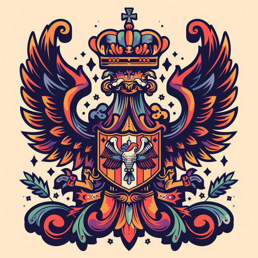 Bold and vibrant clipart style flat tattoo sketch of a family crest