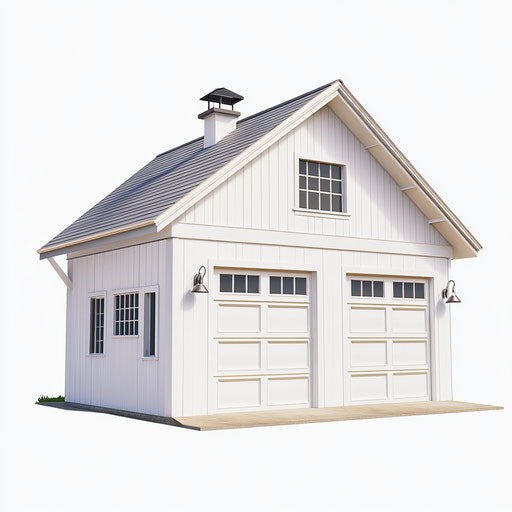3D garage with flat white background, isolated clipart