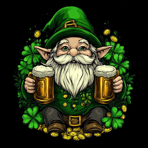 Saint Patrick's Day gnome with two beer mugs
