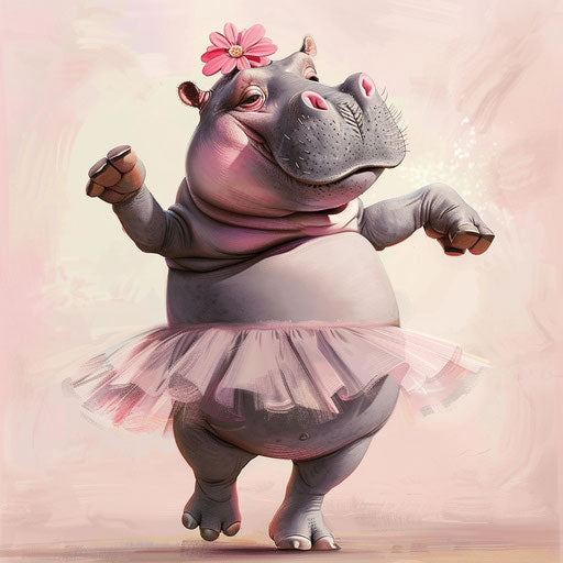 Hippo in tutu dancing ballet