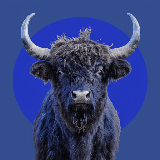 Vibrant yak clipart on flat royal blue background