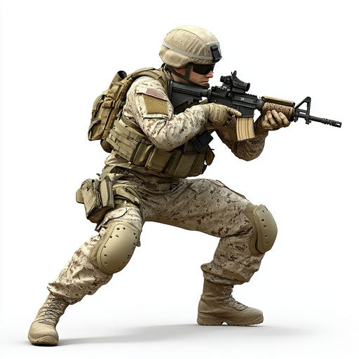 3D soldier on flat white background, isolated clipart