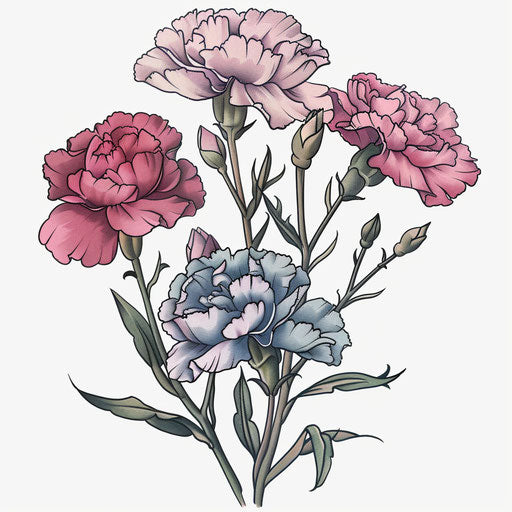 Pastel carnations bouquet on white background