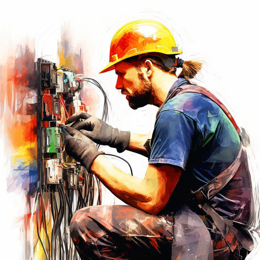 Electrician illustration in the style of Impressionistic Art on white background