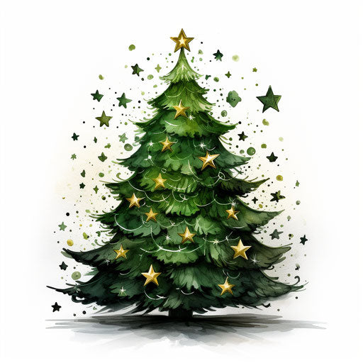 Christmas tree art in Chiaroscuro style on white background