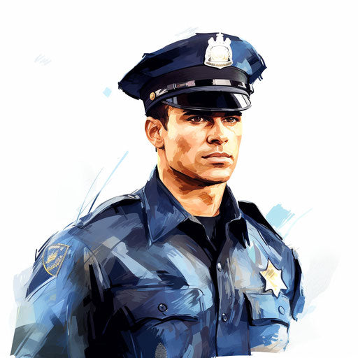 Illustration of a police officer in the style of Impressionistic Art, on white background
