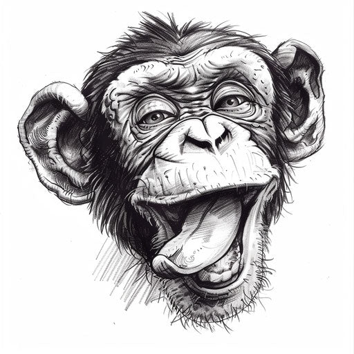 Sketch of a cheeky monkey sticking out its tongue, fun and light-hearted tattoo design on white background.