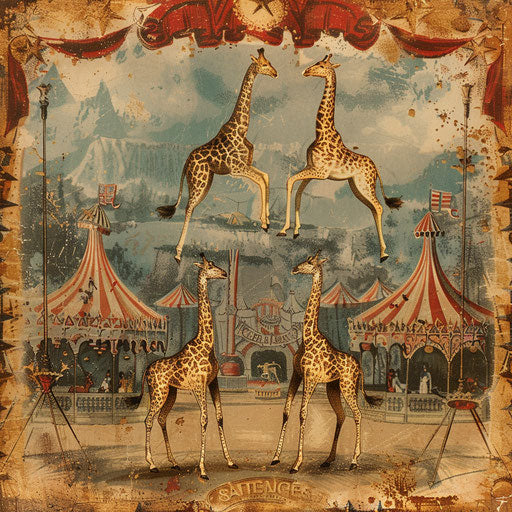 Vintage circus spectacle with extraordinary giraffes