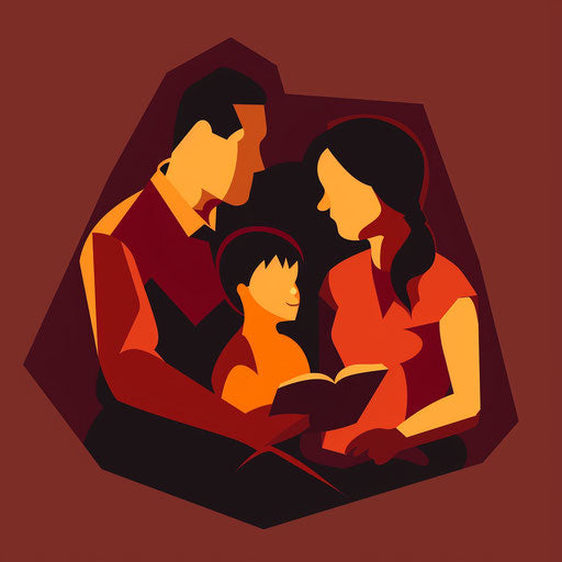 Parent-teacher conference clipart on deep maroon background