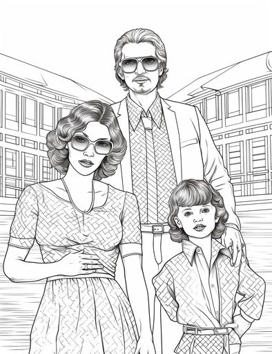 Cartoon family at pool, Austin Osman Spare style