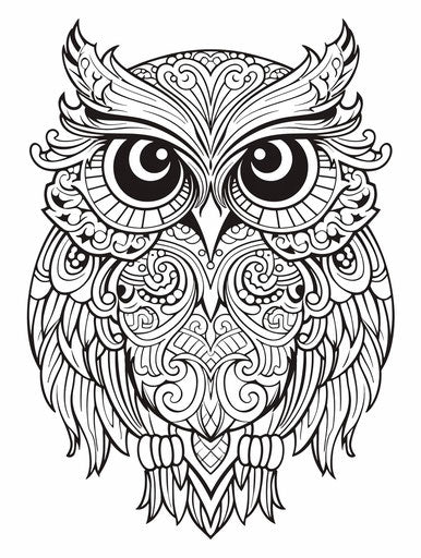 Coloring page of an owl with big eyes, light beige style