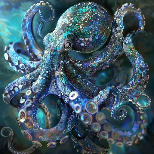 The mythical octopus with crystal reflections, guardian of the deep